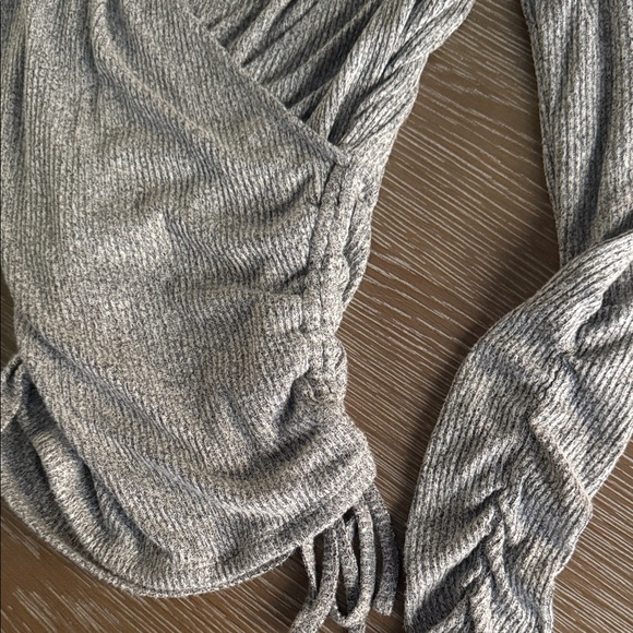 Like new Express Gray Long Sleeve Wrap Top with Ruching Detail - Picture 3 of 7